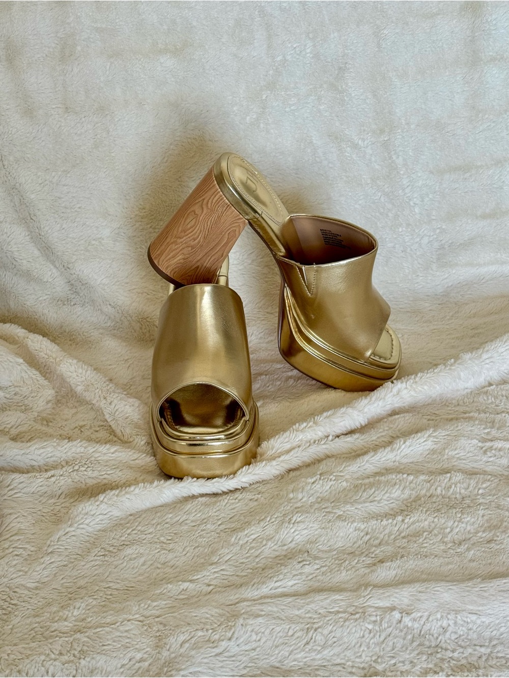 JustFab Metallic Gold Platform Mule Heels